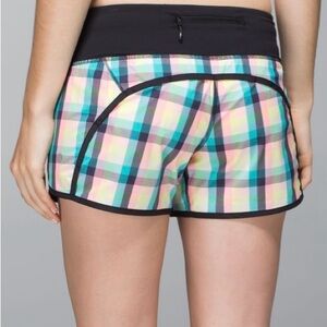 Lululemon Run Times Shorts Sz 10 Striped Check Rare Pocket Excellent Condition!